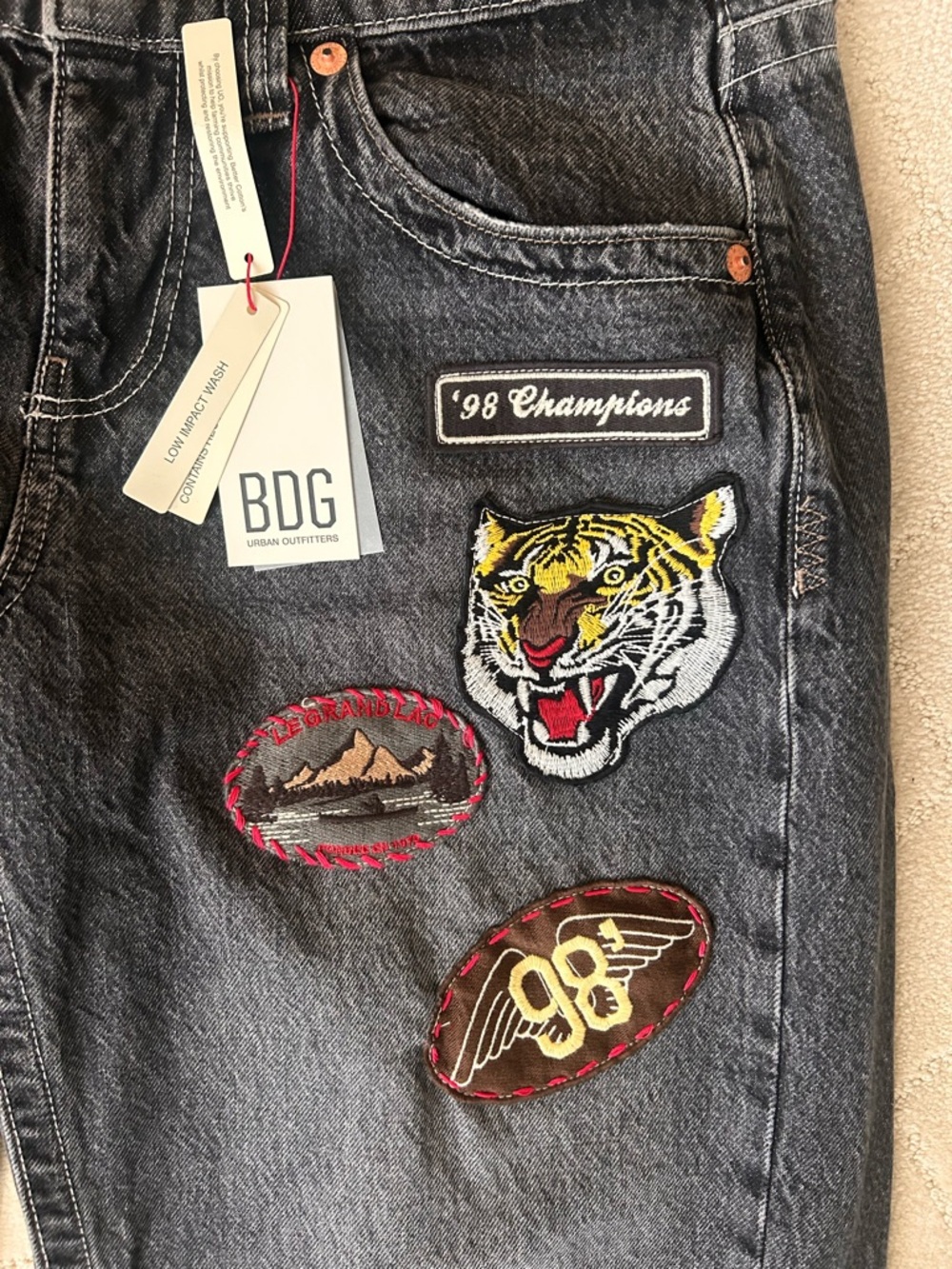 BDG Black Washed Patchwork Tiger Jeans